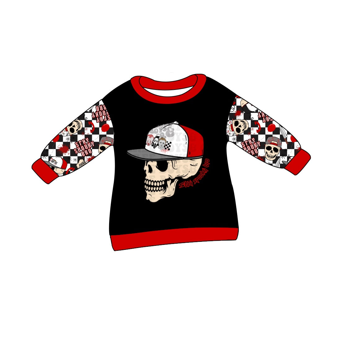 Baby Boy Checkered Long Sleeves Skull Halloween Shirt