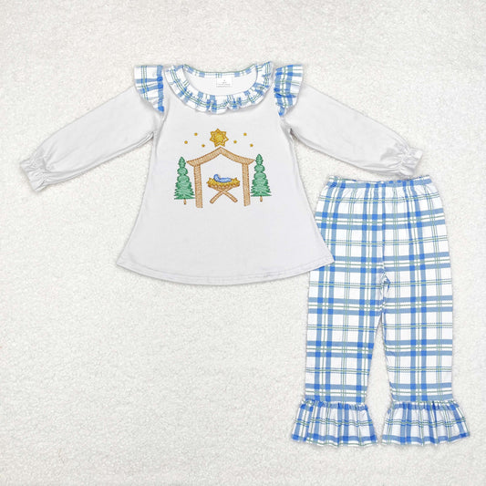 Baby Girl Long Sleeves Nativity House Tunic Plaid Pants Set