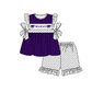 ( Moq 5 Each Style ) Baby Boys Girls Short Sleeves Team Sibling Purple Romper Dress Set