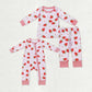 Sibling Baby Girls Long Sleeves Flower Strawberry Zipper Romper Pajamas Set Clothes RTS