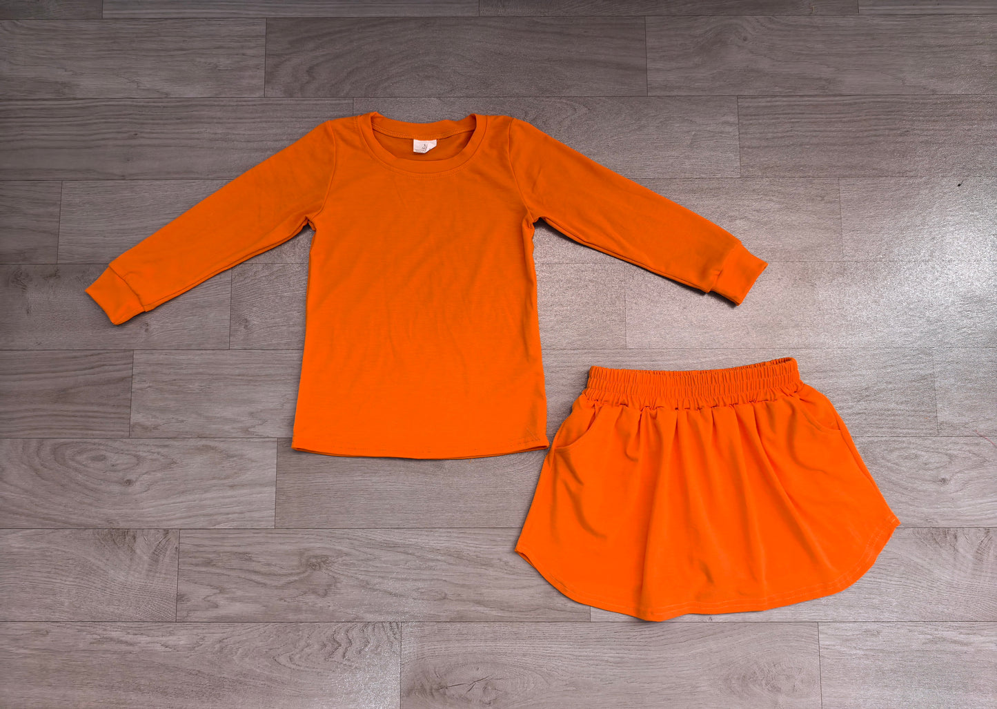 ( No moq ) Preorder Baby Girls Kids Long Sleeves Shirt Pockets Skirt Shorts Cotton Set Clothes