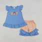 Baby Boy Short Sleeves Embroidery Dogs Pumpkins Shirt Plaid Ruffle Shorts Fall Set RTS