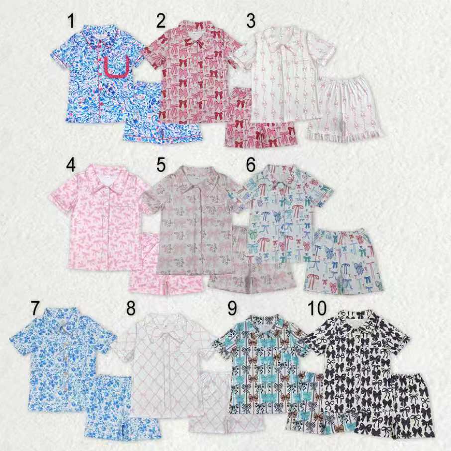 Sibling Adult Women Short Sleeves Bows Buttons Shirt Shorts Pajamas Clothes Sets RTS