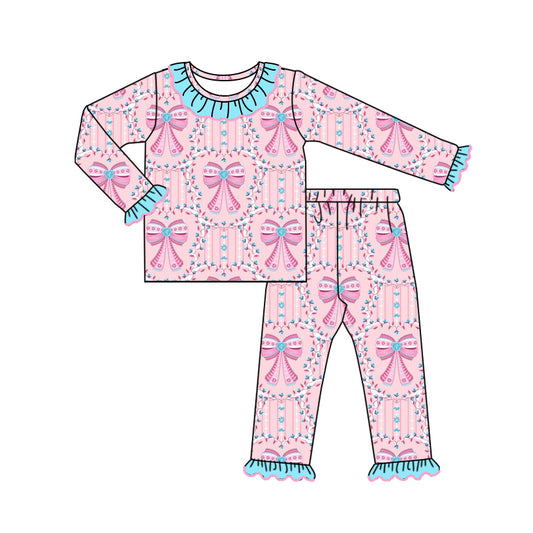 Baby Girl Bows Floral Shirt Pants Pajamas Pink Set