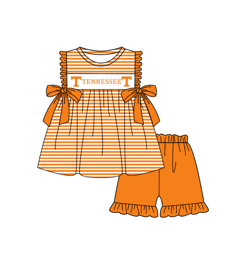 ( Moq 5 ) Baby Girls Toddler Sleeveless Bows Stripes Tunic Orange Shorts Team Set 1.29