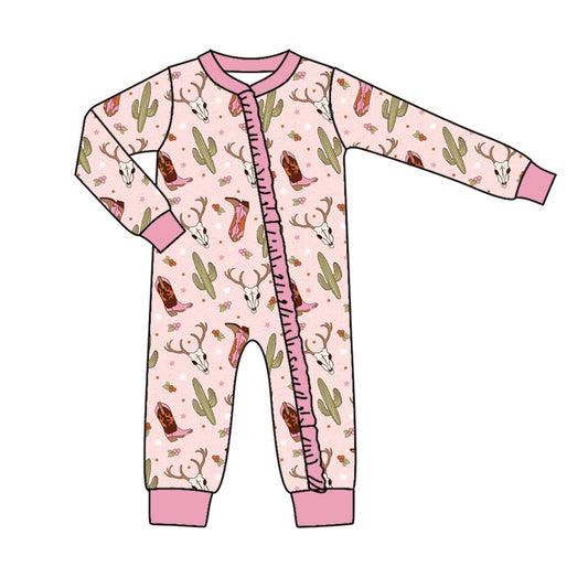 Baby Girl Boots Cactus Western Zipper Romper