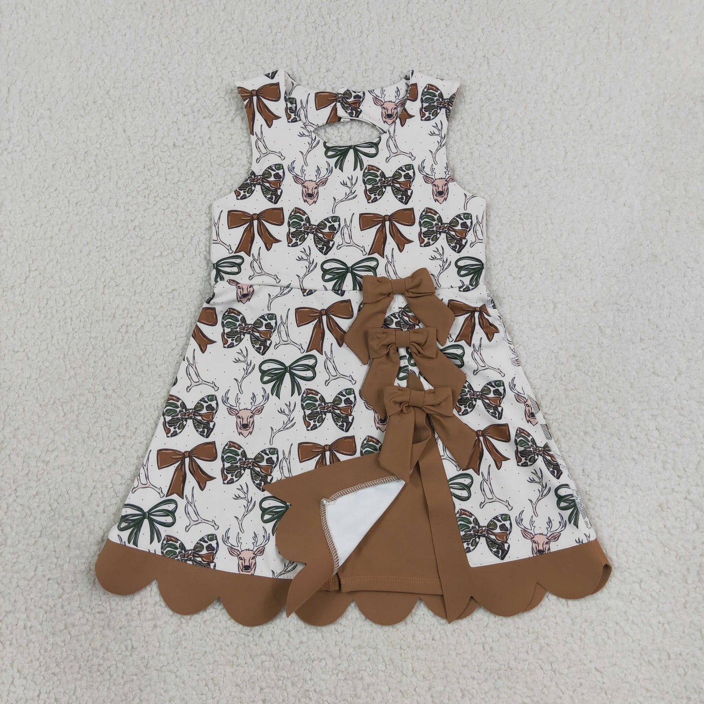 Baby Girls Kids Deer Bows Yoga Active Scallop Dress Hunting Clothes RTS