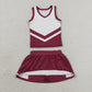 Baby Girls Kids Sleeveless Tops Dark Red Skirt Shorts Set Yoga Team Clothes RTS
