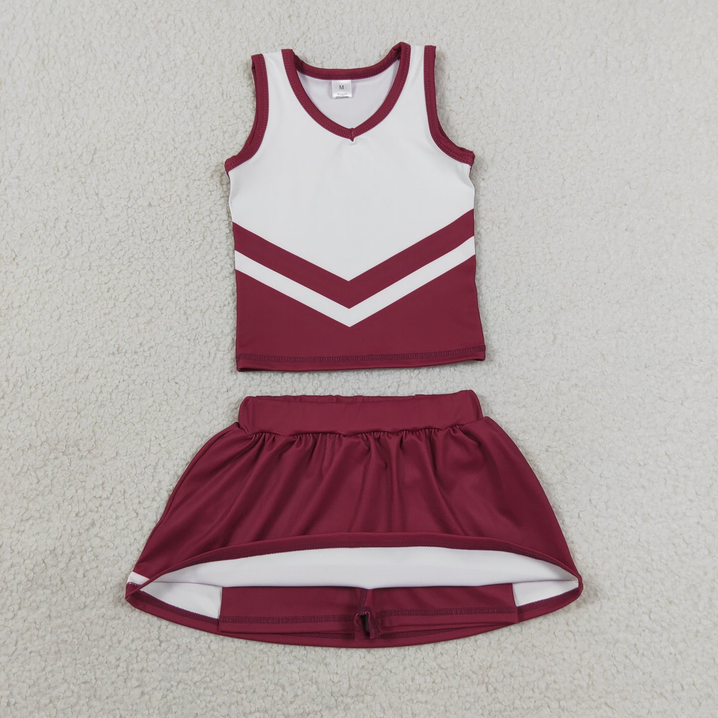 Baby Girls Kids Sleeveless Tops Dark Red Skirt Shorts Set Yoga Team Clothes RTS