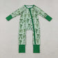 Girls Infant Long Sleeves Green Clovers Bows Zipper St Patrick Footie Sleeper Romper