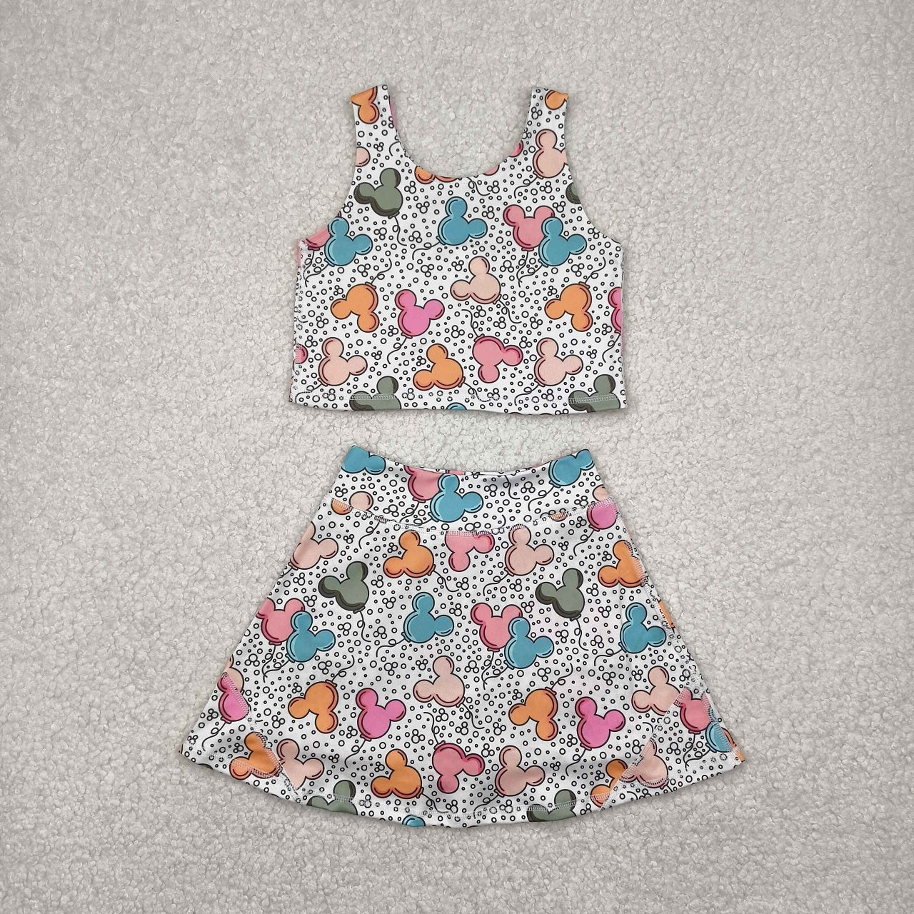 Baby Girl Sleeveless Mouse Yoga Active Wear Skort Set Sibling Cartoon Clothes RTS