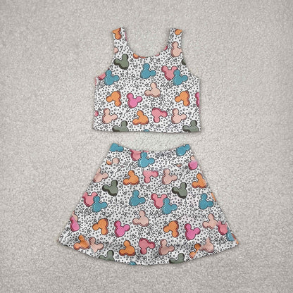 Baby Girl Sleeveless Mouse Yoga Active Wear Skort Set Sibling Cartoon Clothes RTS