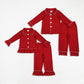 Sibling Boys Girls Long Sleeves Red Buttons Shirt Pants Christmas Cotton Pajamas Set RTS