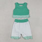 Sibling Baby Girls Kids Green Plaid Bows Skort Yoga Active Dress Set Scallop Clothes RTS
