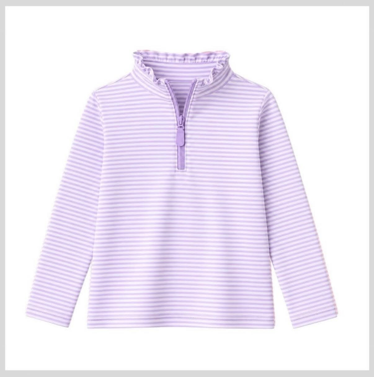 ( Moq 5 ) Preorder Baby Girls Kids Long Sleeves Purple Stripes Zipper Pullover Shirt Clothes