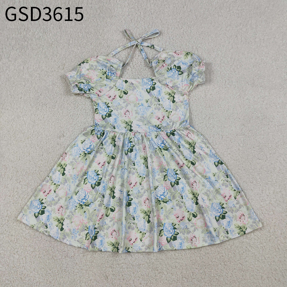 Baby Girls Kids Short Sleeves Flower Knee Length Dress Summer Clothes RTS