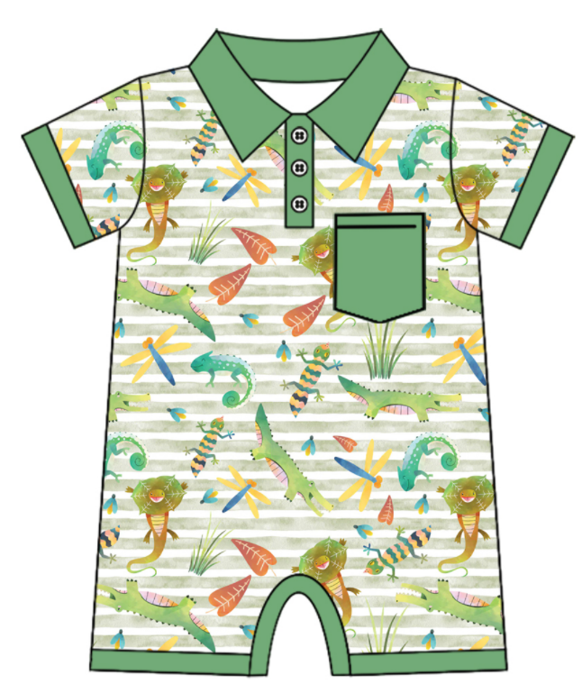 Baby Boy Girl Animals Sibling Matching Green Dress Romper Clothes Set ( Moq 5 Each style )