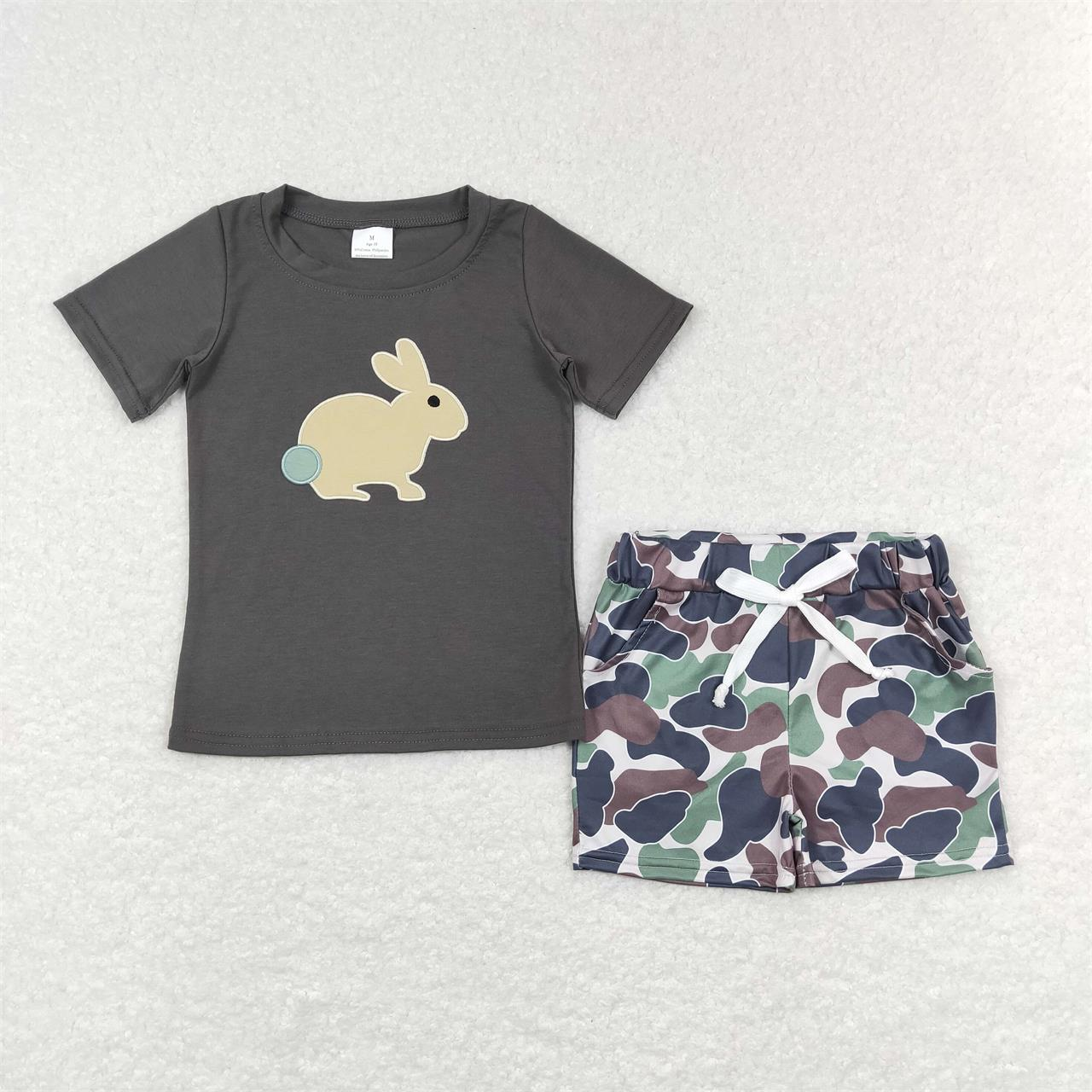 Baby Boy Short Sleeves Embroidery Rabbit Shirt Camo Shorts Set