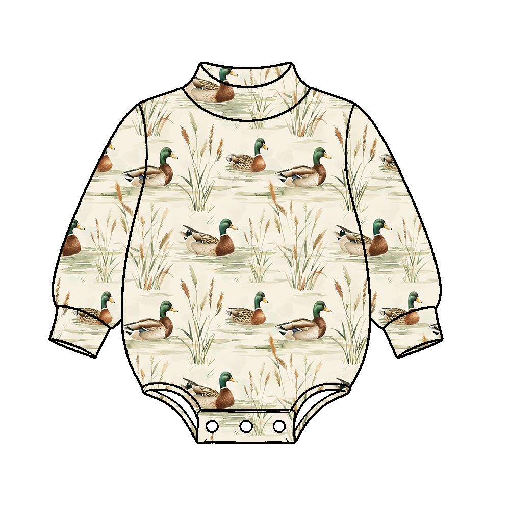 ( Moq 5 ) Preorder Baby Boys Infant Long Sleeves Bubble Mock Neck‌ Romper Ducks Clothes