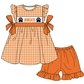 ( Moq 5 ) Customized Baby Girl Toddler Short Sleeves Shorts Shirt Set Romper Orange Plaid Clothes