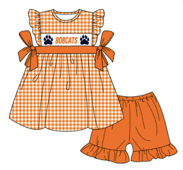 ( Moq 5 ) Customized Baby Girl Toddler Short Sleeves Shorts Shirt Set Romper Orange Plaid Clothes