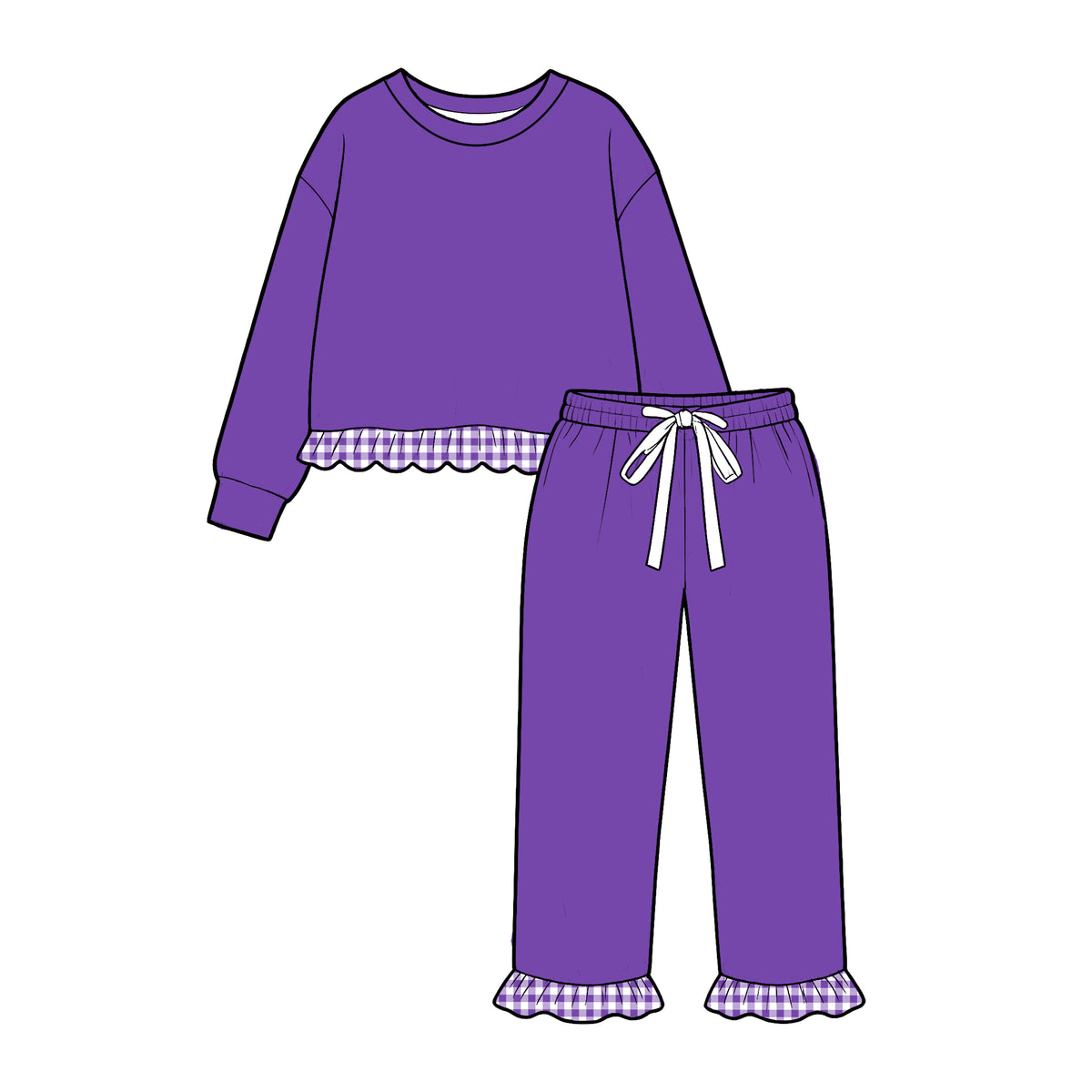 ( Moq 5 ) Baby Girls Kids Long Sleeves Purple Shirt Pants Cotton Set Clothes