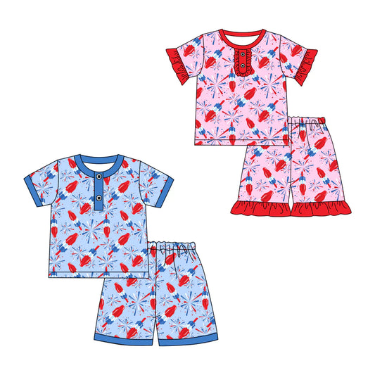 ( Moq 5 Each Style ) Baby Boys Girls Short Sleeves Popsicles Sibling 4th of July Sets