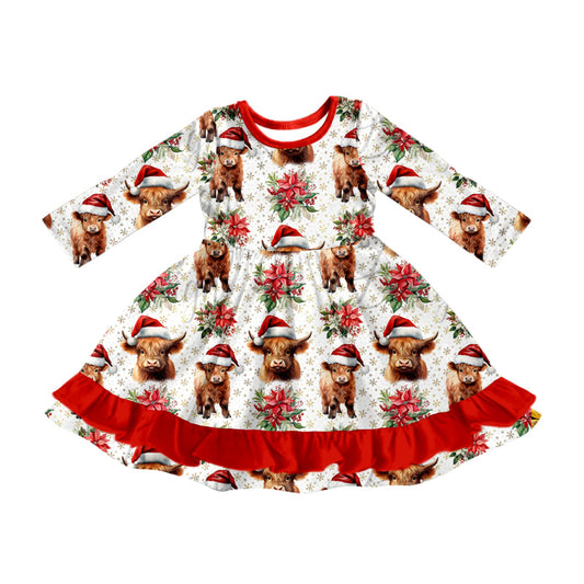 Baby Girl Long Sleeves Christmas Cow Flower Dress