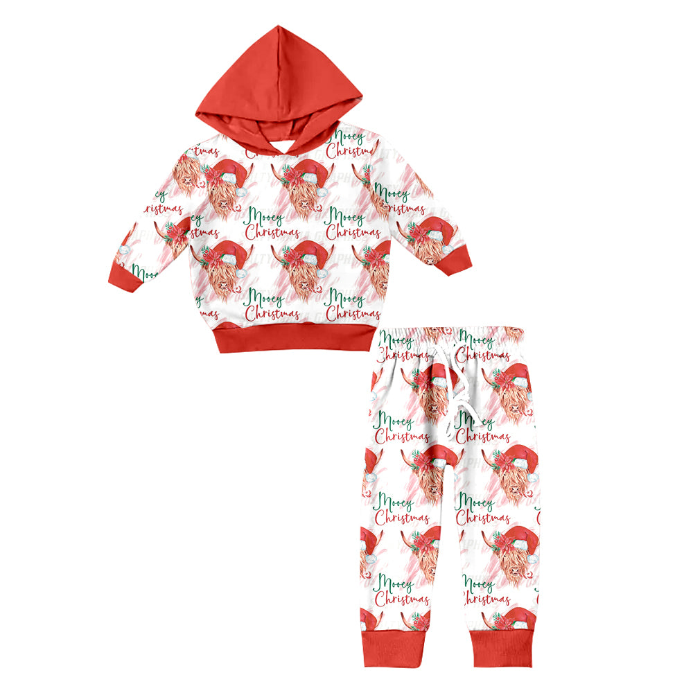 Baby Kids Long Sleeves Merry Christmas Cow Hoodie Shirt Pants Set