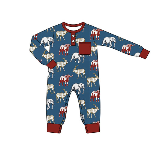 Baby Boy Infant Long Sleeves Pocket Western Cow Buttons Romper