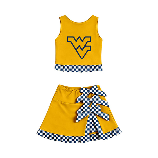 ( Moq 5 ) Baby Girls Kids Sleeveless Vest Bows Skirt Shorts Team Set Cheer Clothes