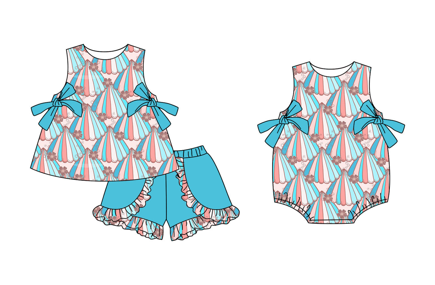 Baby Girl Flower Blue Bows Sibling Romper Set ( Moq 5 Each Style ) 3.3