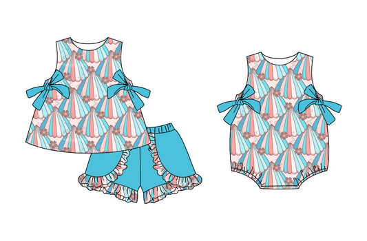 Baby Girl Flower Blue Bows Sibling Romper Set ( Moq 5 Each Style ) 3.3