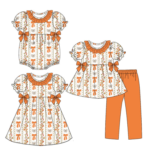 Baby Girl Flower Orange Bows Sibling Romper Dress Set ( Moq 5 Each Style ) 3.15