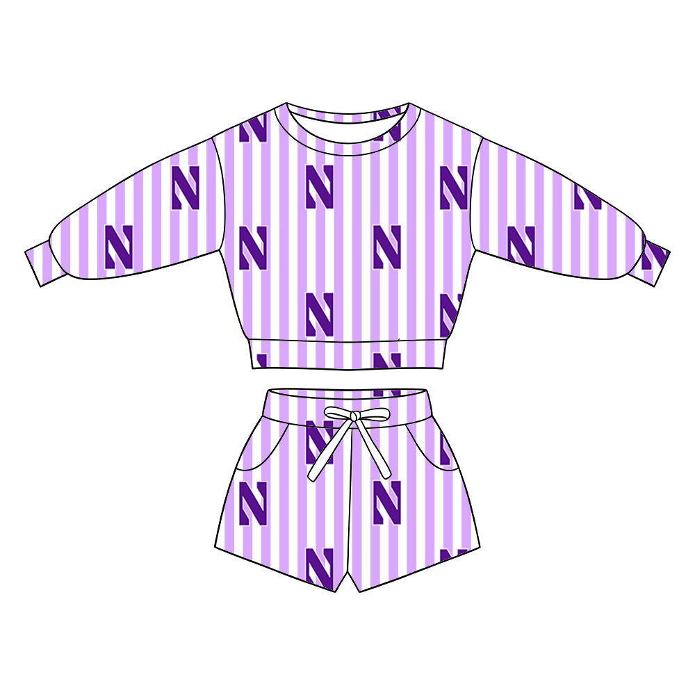 ( Moq 5 ) Baby Girls Kids Long Sleeves Shirt Pockets Shorts Team Set Clothes