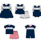( Moq 5 ) Baby Girls Toddler Dots Short Sleeves Bows Team Navy Knee Length Dress