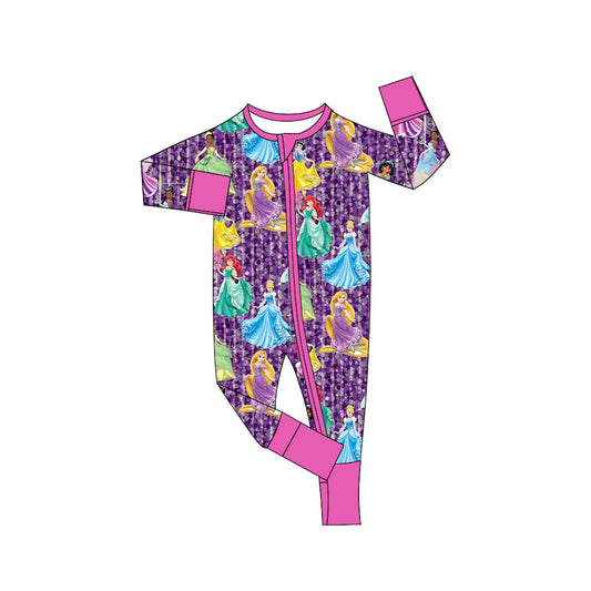 Baby Girl Kids Infant Long Sleeves Princess Zipper Purple Romper