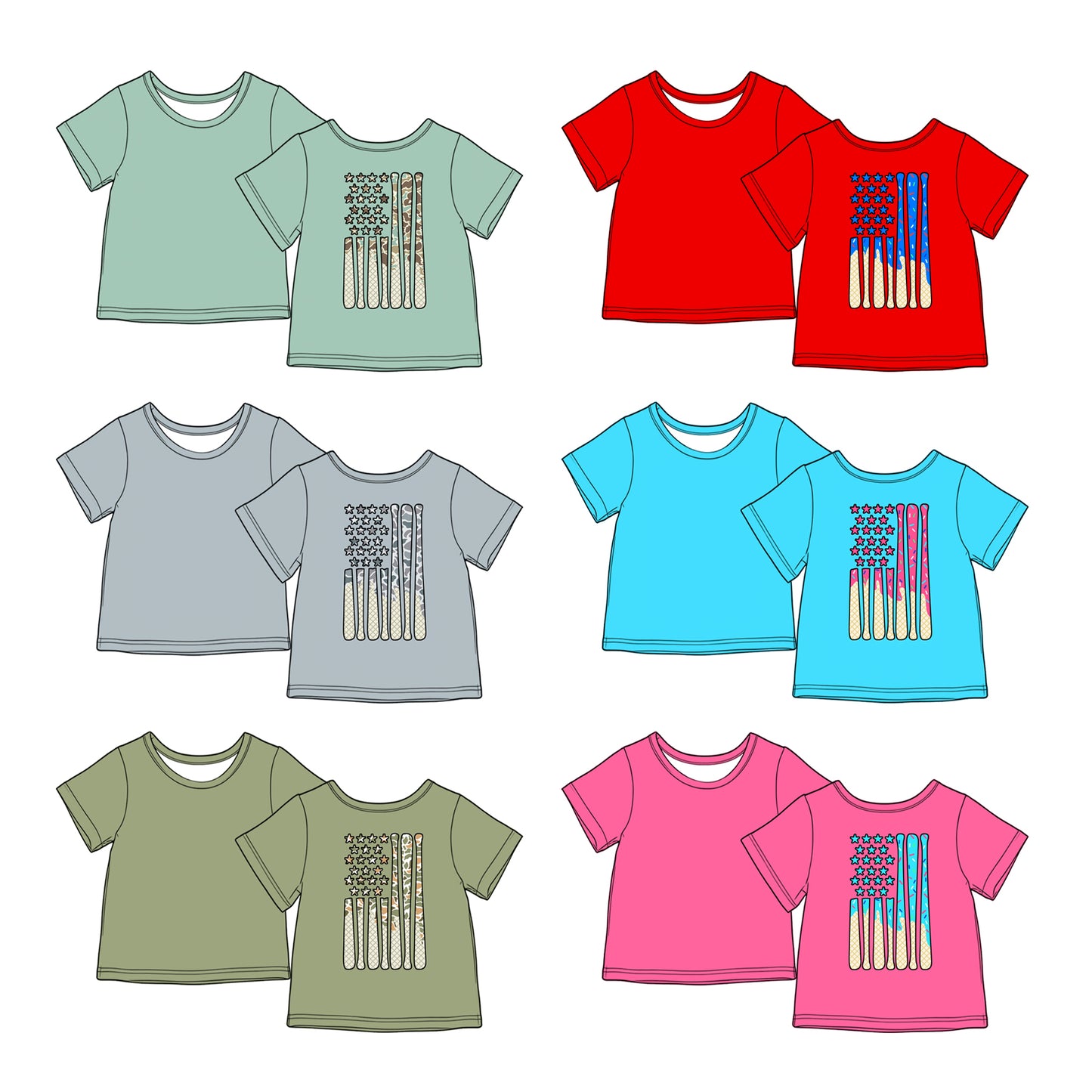 ( Moq 5 Each Style ) Sibling Baby Boys Kids Short Sleeves Flags 4th of July Shirts Tops