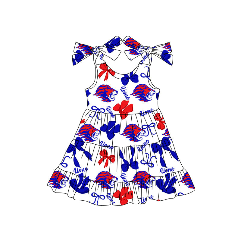 ( Moq 5 each style ) Baby Boy Girl  Team Cheer Sibling Shirt Lions Bows Dress Set 8.4