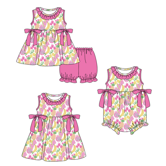 ( Moq 5 Each Style ) Sibling Baby Girls Kids Fruits Bows Romper Dress Set Clothes