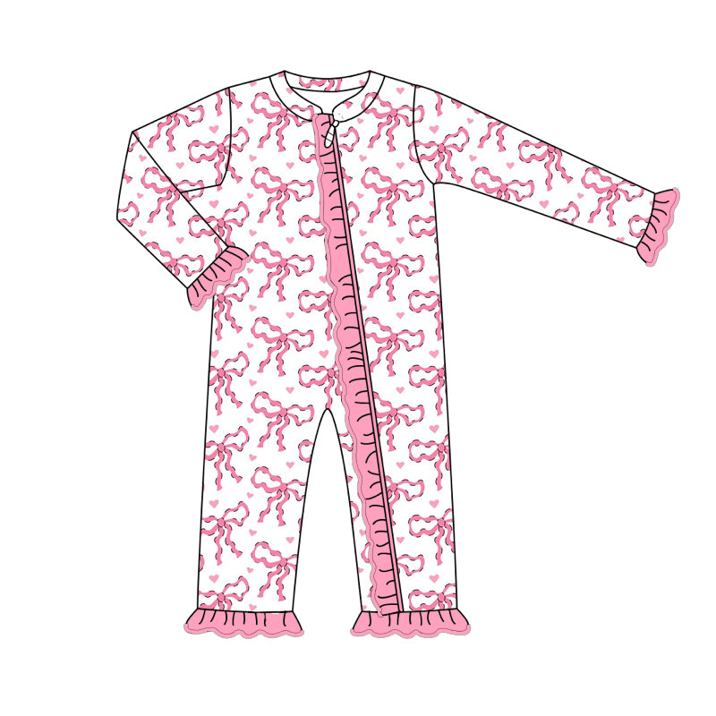 Baby Girl  Long Sleeves Bows Hearts Pink Zipper Romper