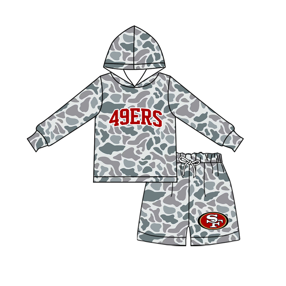 ( Moq 5 ) Baby Girls Kids Long Sleeves Hoodie Shirt Camo Shorts Team Set Clothes