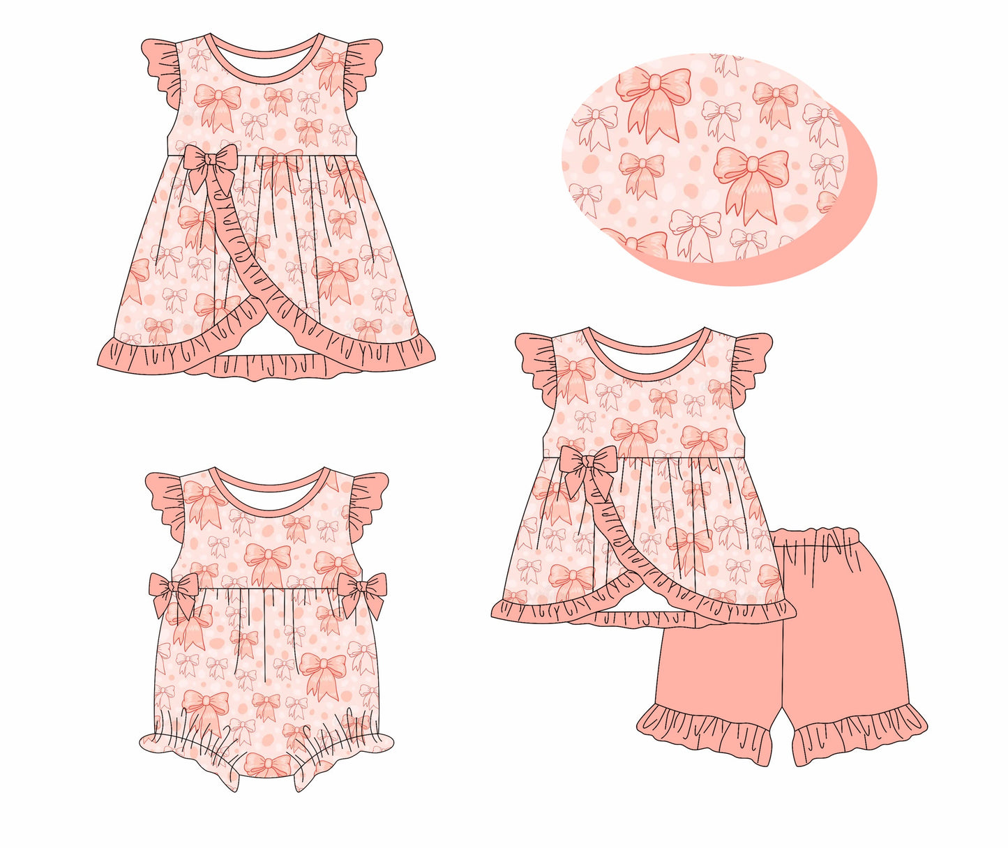 ( Moq 5 Each Style ) Baby Girl Short Sleeves Bows Sibling Romper Dress Set 3.26