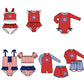 ( Moq 5 Each Style ) Baby Boys Girls Kids Team Sibling Red Jumpsuits Sets Swimsuits