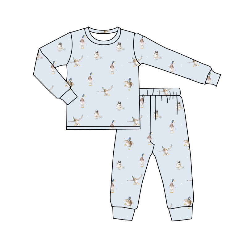 Baby Boy Long Sleeves Ducks Shirt Pants Pajamas Light Blue Set