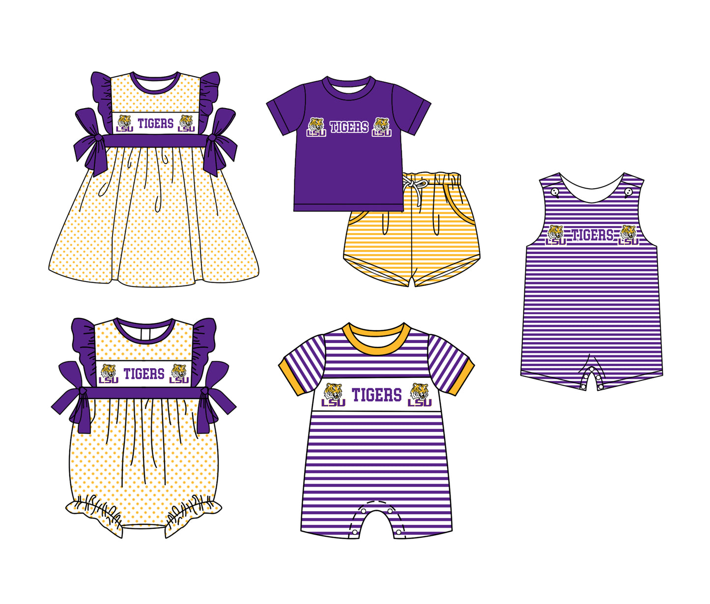 ( Moq 5 Each Style ) Sibling Baby Boys Girls Kids Tigers Team Rompers Dress Set Clothes