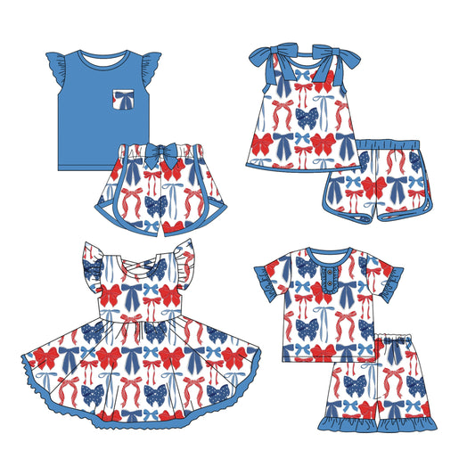 Baby Girl Short Sleeves 4th Of July Bows Sibling Romper Dress Set ( Moq 5 Each Style ) 3.12