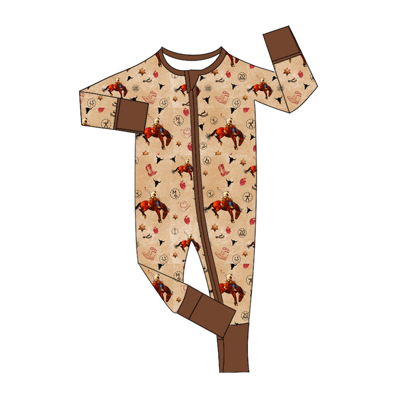 Baby Boy Long Sleeves Western Rodeo Cow Zipper Romper