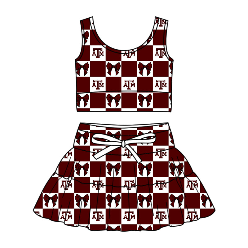 ( Moq 5 Each Style ) Baby Girls Kids Toddler ATM Bows Plaid Tops Shorts Skirt Team Set