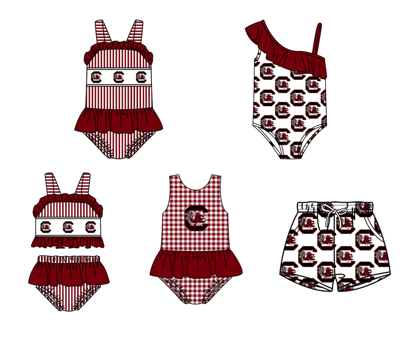 ( Moq 5 Each Style ) Baby Boys Girls Chicken Stripes Sibling Team Sets Swimsuits Clothes